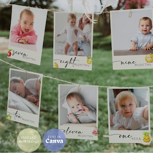 Dancing Fruit Photo Banner Dancing Fruit Vegetables Party Printable 1st Birthday Sweet One Diy Monthly Photo Banner Party Decor DF01