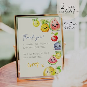 de remerciements d'anniversaire de fruit de danse | Décoration de fête d'anniversaire danse fruits-légumes imprimable 1er anniversaire Sweet One imprimable DF01