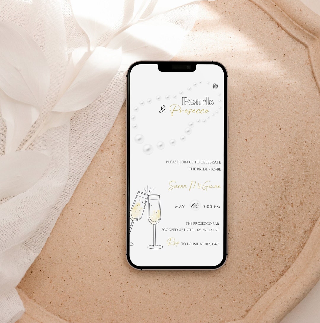 Pearls and Prosecco Bridal Shower Evite Electronic Invitation