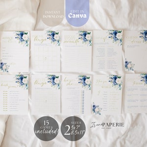 Bridal Shower Games Bundle Something Blue Before I Do Blue Floral French Bridal Shower Dusty Blue Floral Invite Bridal Shower Printable SB01