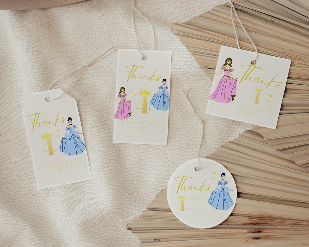 Four Ever Princess Birthday Favors 4th Birthday Girl Favor Gift Tags ...