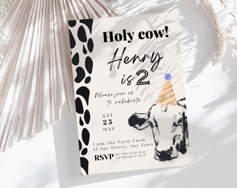 Farm birthday invite two kids Farm Animals | Farm Animals Birthday Invitation | Holy Cow invite Printable Birthday Invitation Farm 2nd H001