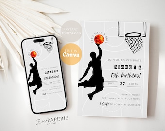 Basketball Birthday Invitation Phone Evite Printable Digital Download Template | Basket Ball Invitation Sport Birthday Invite Boy BL002