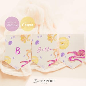 Bannière de fête d'anniversaire de reptiles pour filles, guirlande de reptiles modifiable | Soirée sur le thème des reptiles, téléchargement immédiat, décoration imprimable lézard, soirée serpent S001