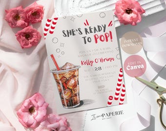 Ready to Pop Soda Baby Shower Invitation Instant Download | Baby Brunch Invitation Editable Template Retro Soda Theme Party RPB01