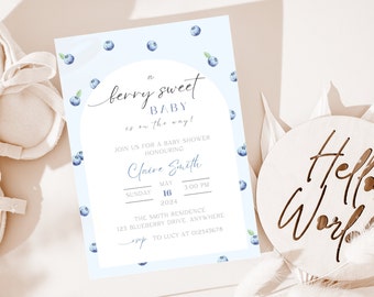 Berry Sweet Baby Invitation Baby Shower Blueberry Invite Instant Download | Baby Brunch Invitation Editable Template Baby Boy BB004