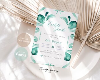Cielito Lindo Baby Shower Invitation Sage Gender Neutral Baby Shower | Mexican Fiesta Talavera Papel Picado Sage Green Invite Editable CLB05