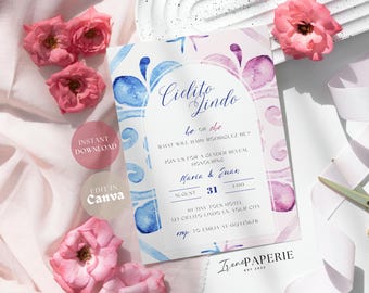 Cielito Lindo Gender Reveal Einladung | Bearbeitbar Mexikanische Gender Reveal Invite | Mexikanische Barro Einladen Papel Picado Einladen Digital CLB04