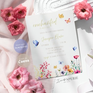 Enchanted to Meet You Baby Shower Invite Instant Download Printable Butterfly Invitation Butterfly Theme We&#39;re Enchanted to Meet You EN01