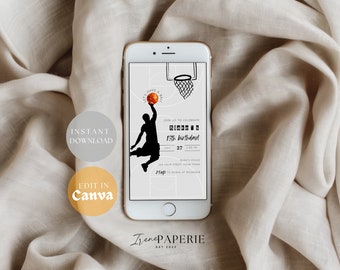 Basketball Birthday Invitation Phone Evite Printable Digital Download Template | Basket Ball Invitation Sport Birthday Invite Boy BL002