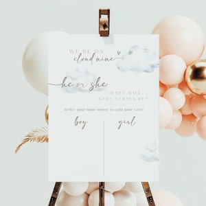 Cloud Nine Gender Reveal Voting Board Cloud Theme | Cloud 9 Boho Gender Guess Board He Or She Gender Reveal Game Boho He Or She Sign GC001