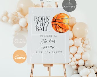 Born 2 Ball Birthday Welcome Sign Boy 2Nd Birthday Sports Board | Second Birthday Party Boy Born Two Ball Birthday Party Sign Sports B2B01