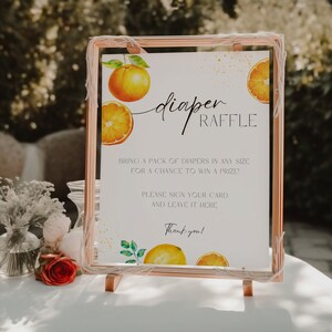 Little Cutie Is On The Way Baby Shower Sign Diaper Raffle Gender Neutral Orange Citrus Theme l Little Cutie Baby Shower Decor GLC01