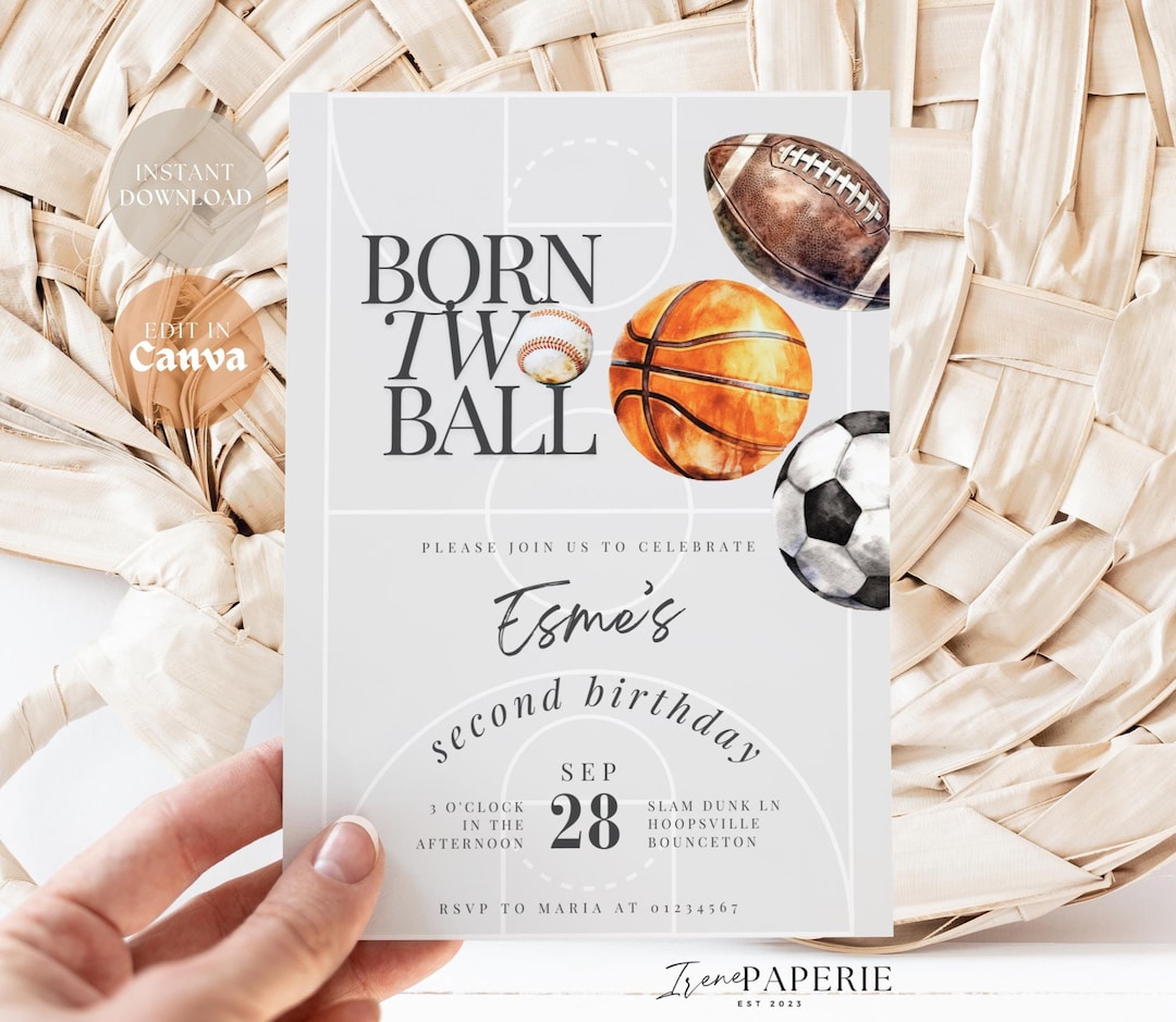 Born 2 Ball Birthday Invitation Boy 2nd Birthday Sports Invite | Second ...