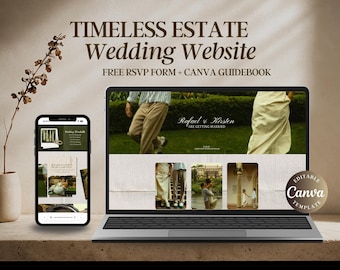Plantilla de sitio web de boda de Timeless Estate, invitación web de boda de Canva, RSVP en línea, cuenta regresiva para la boda, sello de lacre, invitación web de Canva