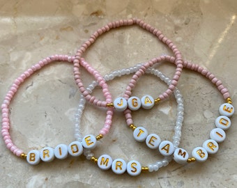 Pearl bracelet pink bachelorette party - personalized bracelet - handmade
