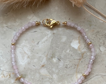Rose quartz bracelet | Minimalist | Natural stone | Healing stone of love | 18 carat gold-plated spacers | Handmade