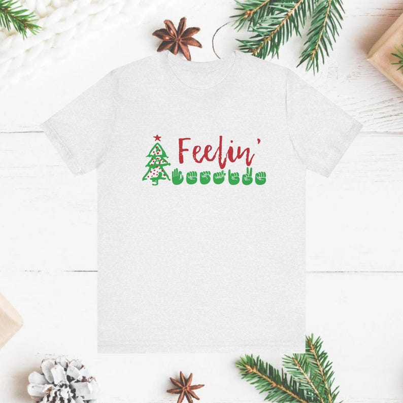 ASL Christmas Tee, Sign Language Feeling Festive Xmas Lights Womens