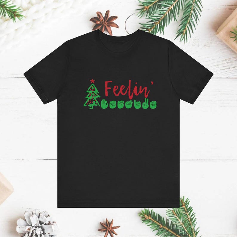 ASL Christmas Tee, Sign Language Feeling Festive Xmas Lights Womens