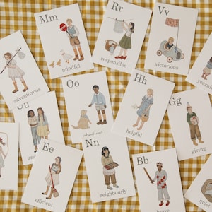 Tarjetas del alfabeto para desarrollar cualidades personales / Tarjetas ABC / Educación en casa, Aprendizaje, Tarjetas didácticas, Tarjetas de memoria, Aula, Tarjetas del alfabeto, Aprendizaje del ABC