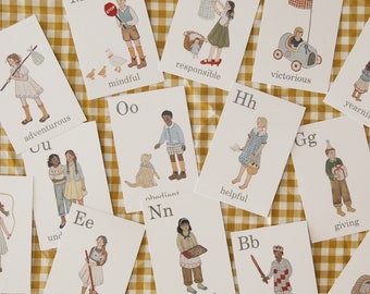 Character Quality Alphabet Cards/ABC cards/ Homeschool, Learning, Learning cards, Flashcards, School Room, Alphabet flashcards, ABC learning