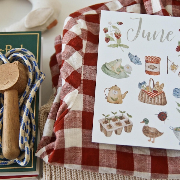 Årets månaders flashcards: Handmålade säsongsbetonade konsttryck (utskrivbara 13x18 cm)