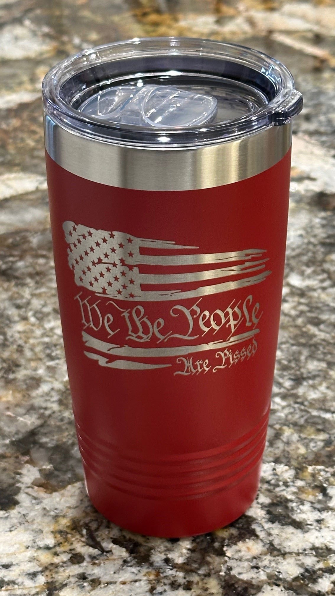 Patriotic, Personalized Tumbler, 20 OZ Tumbler,  Stainless Steel Mug, Laser Engraved Tumbler,  Travel Mug, Insulated, slide lid closure.