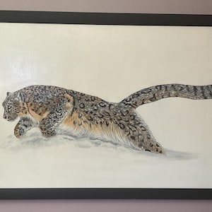 Sneeuwluipaard op MDF-plaat met frame, dierenfoto, wanddecoratie, cadeau, foto, schilderij