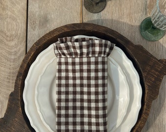 Ruffled Gingham Napkin | Brown | Handmade