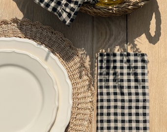 Linen Napkins | Black Gingham | Handmade | 100% Linen