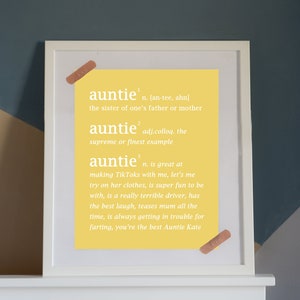 Auntie dictionary print present - PRINTABLE personalised Auntie gift
