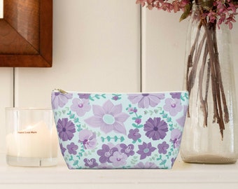 Blue and Purple Coquette Makeup Toiletry Bag | Girls' Pen Pencil Case Floral Boho | Cottagecore Gifts For Girls