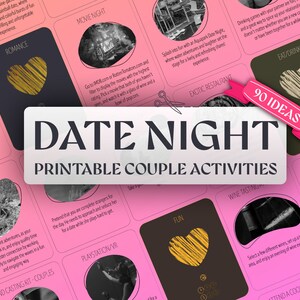 Ideeën voor koppelactiviteiten: binnen en buiten, afdrukbare unieke illustratiekaart, romantiek, cultuur, plezier, eten en drinken, avontuurcoupons