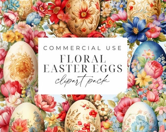 Florale Eier Clipart, Osterei PNG, Ostern Clipart, Floral Ostern Bundle, kommerzielle Nutzung, ausgefallene botanische Ostereier, Instant Download
