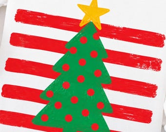 Polkadot Christmas Tree PNG Preppy striped Christmas Tree Design Christmas T Shirt Trendy Brushstroke Holiday PNG Girly Christmas PNG