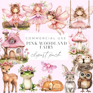Watercolor Pink Woodland Fairy Clipart Pink Fairy Clipart PNG Enchanted Garden Fairy Images Forest Birthday Clipart Baby Shower Printable