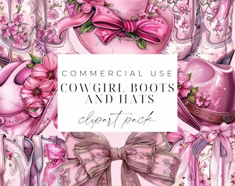 Clipart rosa cowgirl Clipart rosa western Bundle Bundle Cappello da cowgirl acquerello Stivali floreali Download immediato Coquette Cowgirl Pink Rodeo PNG