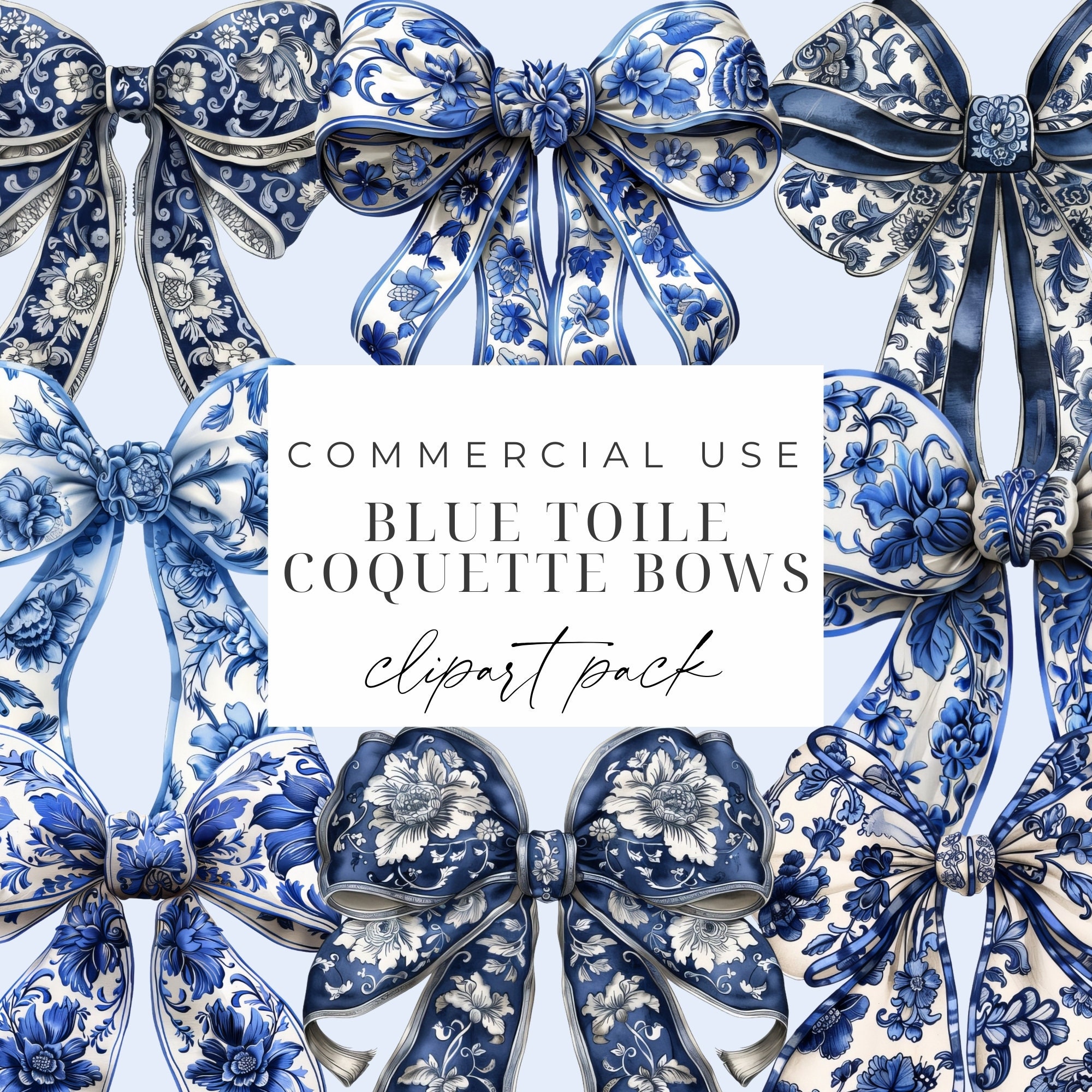Blue Bow Toile Coquette Bows Clipart Coquette Watercolor Bows PNG ...