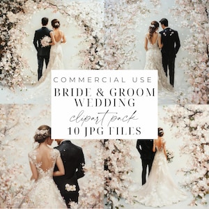 Conjunto de imágenes prediseñadas de boda Imágenes prediseñadas de pareja de novios JPG Descarga digital de novios Imágenes prediseñadas de boda romántica Manualidades de papel para invitaciones de boda