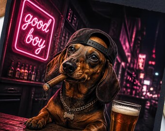 Vintage Dachshund Drinking Beer PNG Funny Dog PNG Sausage Dog Design Dog Lover PNG Dog Mom Shirt Weenie Dog Graphic Good Boy Digital File