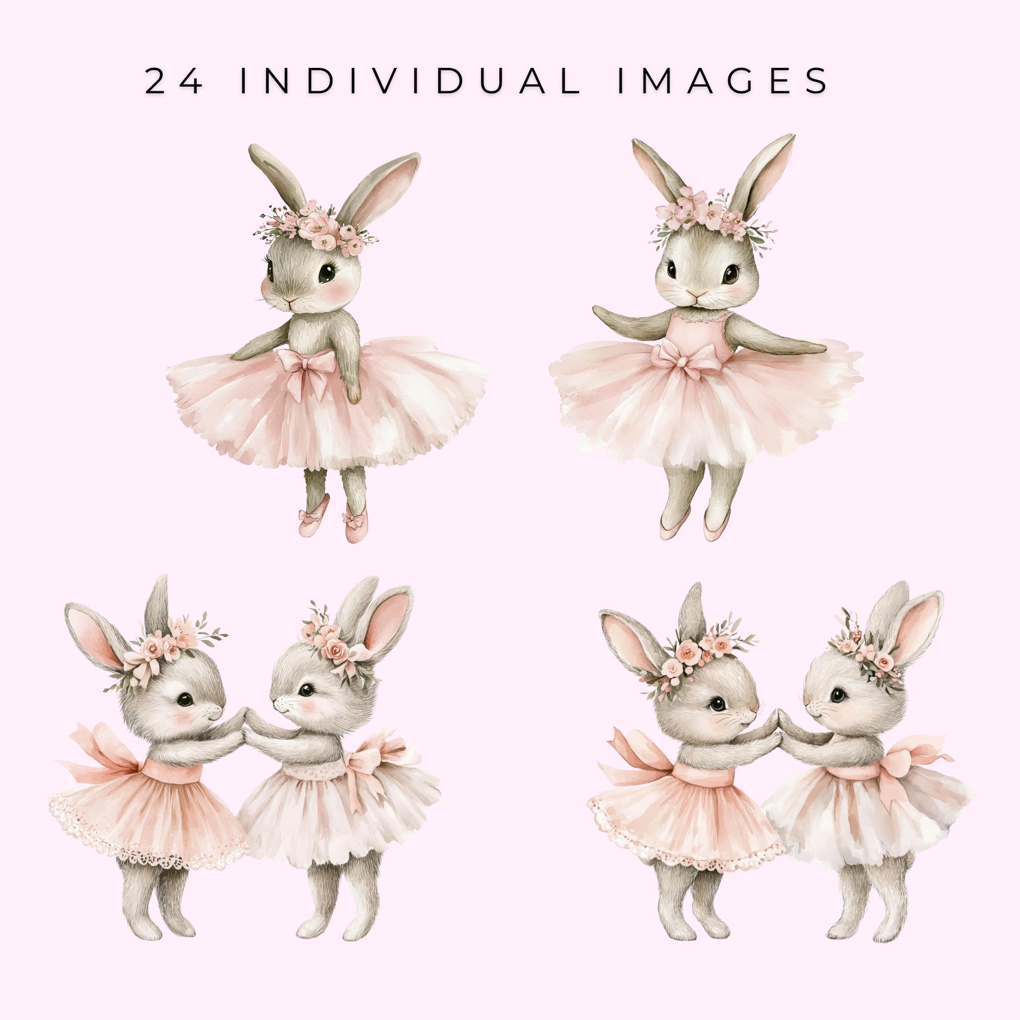 Cute Ballerina Bunny Clipart Pngs Pink Floral Bunny Clipart Bunny ...