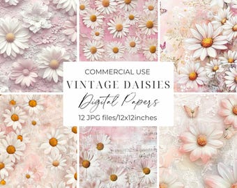 Daisy Flowers Digital Paper Pastel Daisy Pattern JPG Printable Daisies Scrapbook Paper Vintage Daisy Ephemera Junk Journal Digital Download