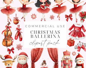 Christmas Ballerina Clipart Set Watercolor Holiday Ballerina Clipart Christmas Clipart Cute Ballet Xmas PNG Christmas Baby Shower Clipart