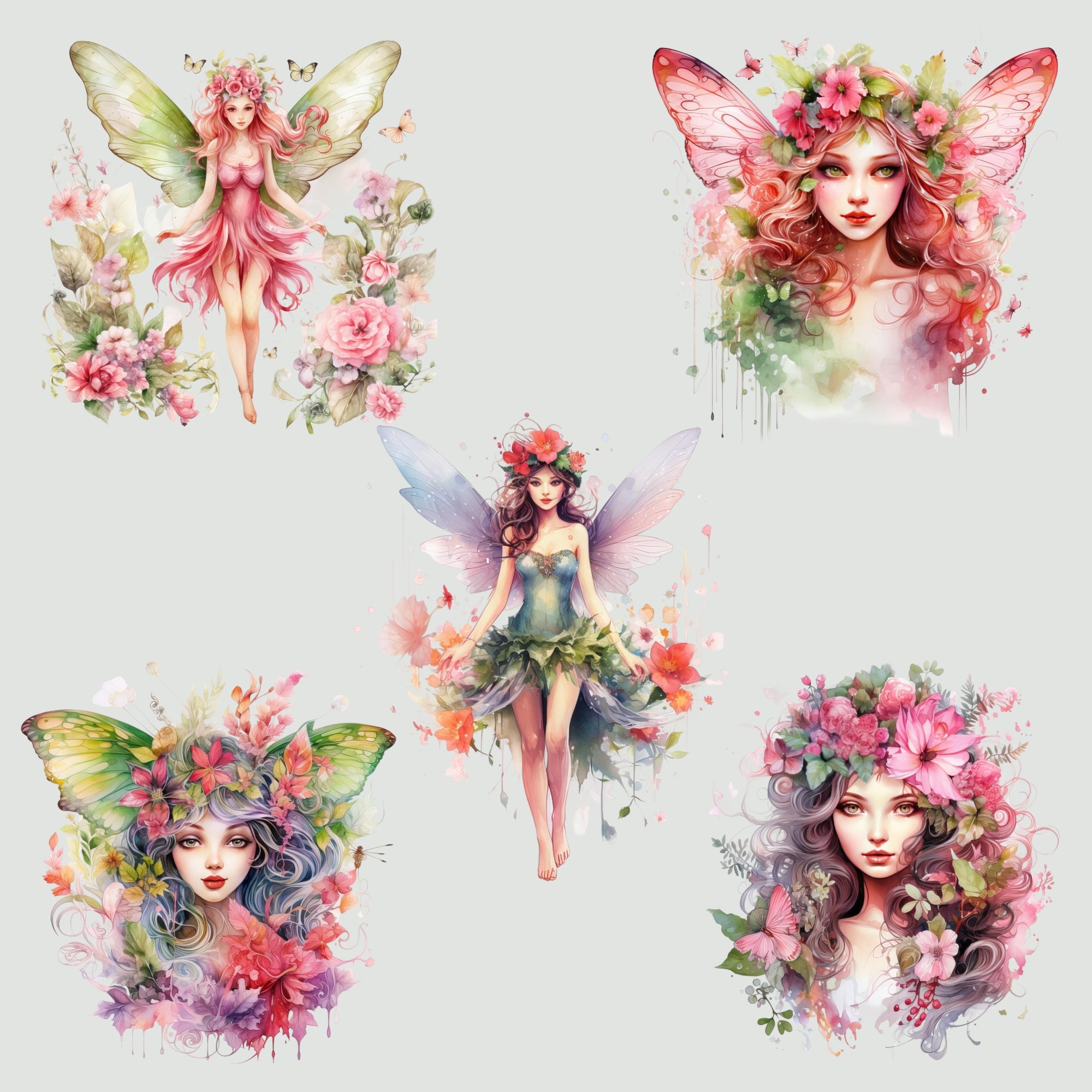 Woodland Watercolor Fairy Clipart PNG, Instant Download Graphics ...