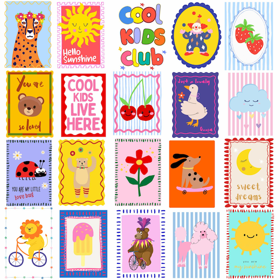 Modern Kids Nursery Clipart Set Cute Nursery Animals Clipart Eclectic Nursery Printables PNG Playroom Decor Childrens Clipart Bundle PNG