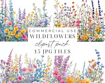 Wildflowers Clipart Summer Wildflowers Clipart Bundle Spring Flowers JPGs Printable Spring Floral Images Card Making Crafts Commercial Use