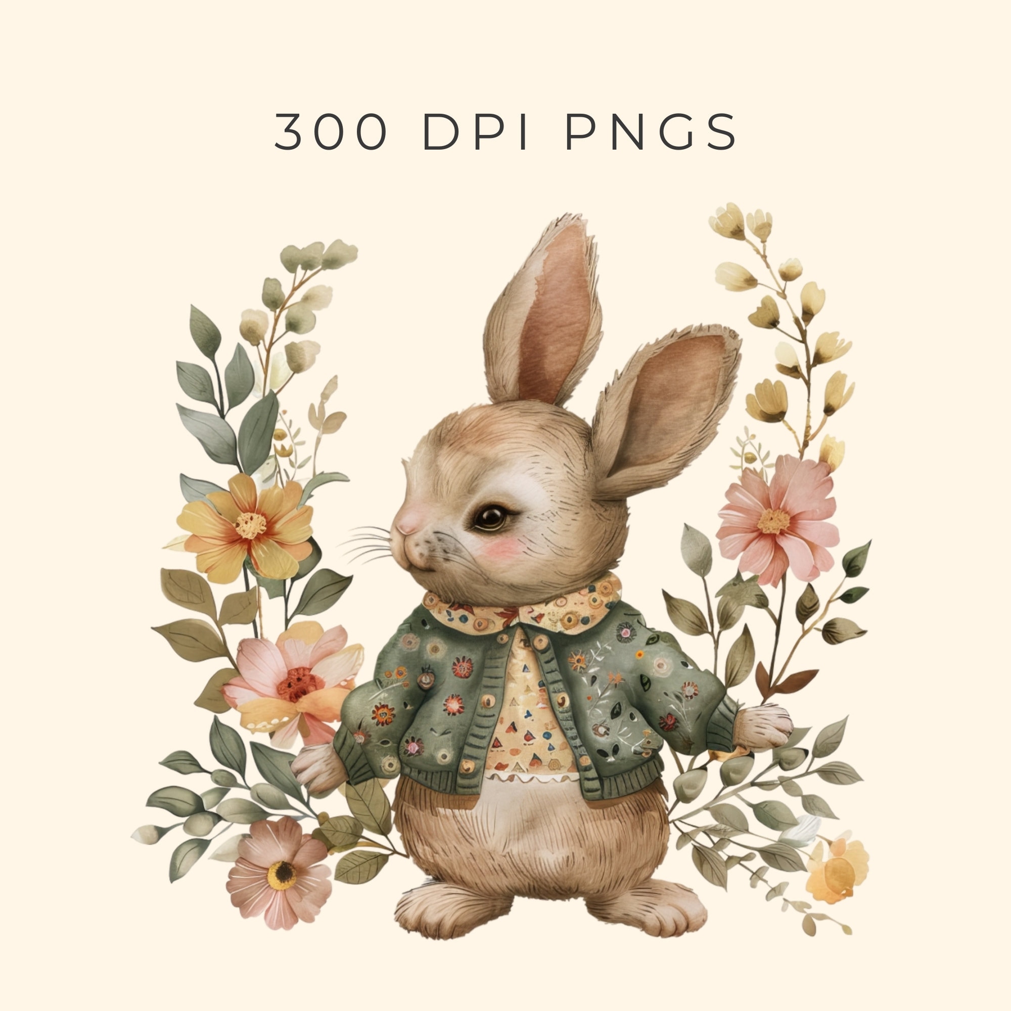 10 Bunnies With Flowers PNG, Bunny Clipart Pack, Floral Bunnies ...