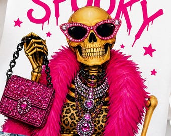 Glam Skeleton PNG Preppy Skull PNG Girly Halloween Boujee T Shirt PNG  Halloween Designs Halloween Leopard Print Graphic  Spooky Season png