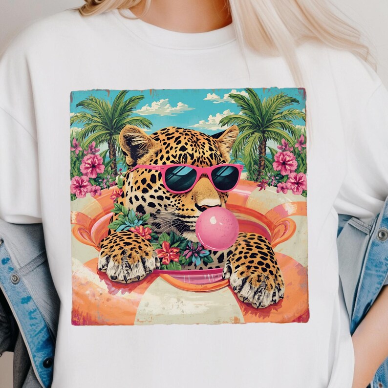 Preppy Girls Summer PNG Coquette Summer PNG Trendy Beach Tee Retro Leopard Shirt Design Funny Summer Graphic Summer Vibes Digital Download image 3