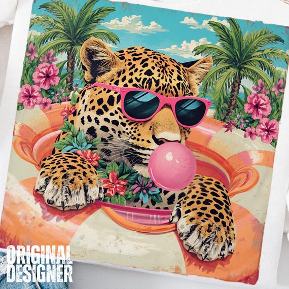 Preppy Girls Summer PNG Coquette Summer PNG Trendy Beach Tee Retro Leopard Shirt Design Funny Summer Graphic Summer Vibes Digital Download
